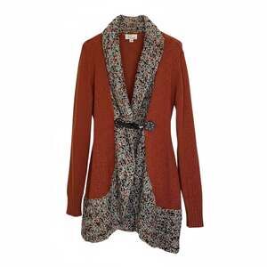 Ponsesa Orange Bohemian Knit Cardigan Sweater Size XL